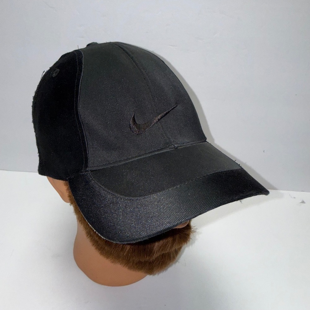 Vtg Nike Y2K 6 Panel Golf Hat Mens OSFA Black Tonal Swoosh Performance Cap